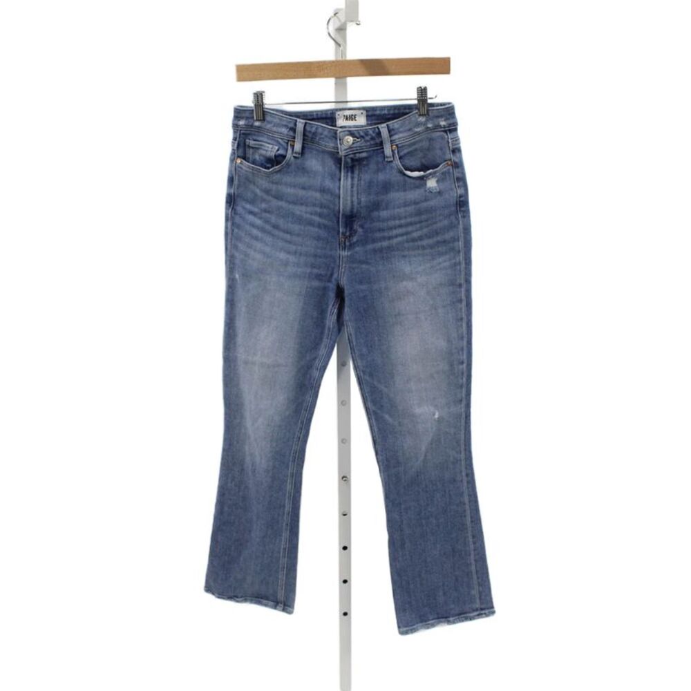 Paige Womens Cropped Blue Mid Rise Jeans Button Cotton Size 30